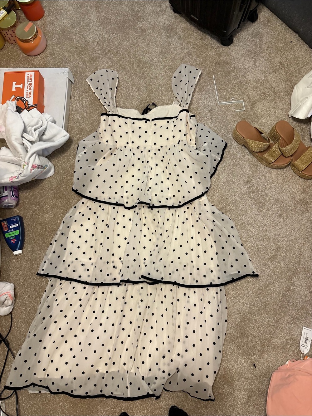 Tiered Polka Dot Sundress - White with Black Dots